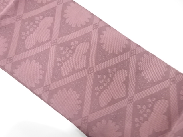 斜め格子に菊・桐模様織り出し　名古屋帯